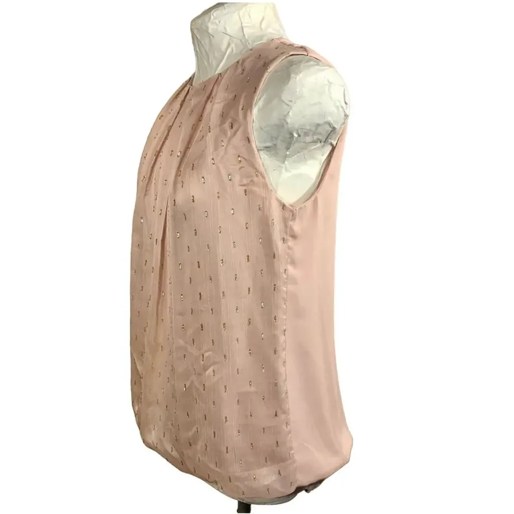 Liz Claiborne Womens S Sleeveless Silky Blouse Pastel Pink Gold Embellished Soft - Picture 4 of 10